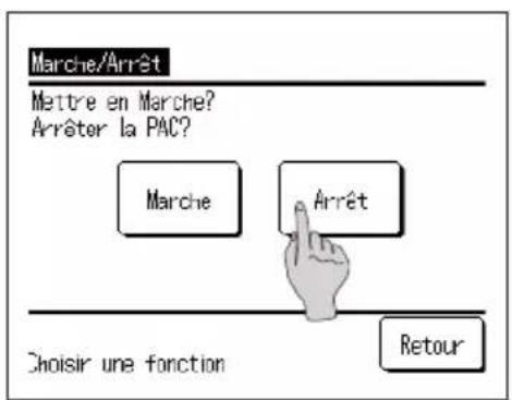 Marche/Arrêt Mettre en Marche? Arrêter la PAC? Marche Arrêt Choisir une fonction Retour