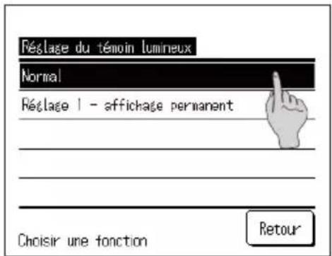 Réclage du témoin lumineux Normal Réclage I - affichage permanent Choisir une fonction Retour