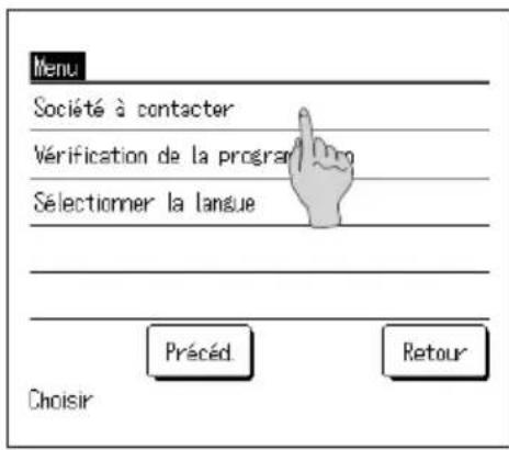 Menu Société à contacter Vérification de la prograr Sélectionmer la langue Précéd Retour Choisir