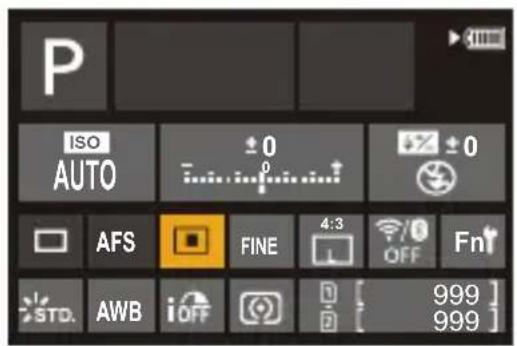 P ISO AUTO ±0 0 ±0 AFS FINE 4:3 OFF Fnt STD. AWB iOFF 999 999