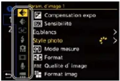 Param. d'image 1 Compensation expo Sensibilité Eq.blancs Style photo Mode mesure Format FINE Qualité d' image Format imag