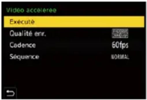 Video accélérée Exécuté Qualité enr. Cadence Séquence Évaluation 60fps NORMAL