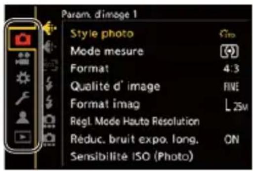 Param. d'image 1 Style photo Mode mesure Format Qualité d' image Format imag Rég1. Mode Hauta Résolution Réduc. bruit expo. long. Sensibilité ISO (Photo)