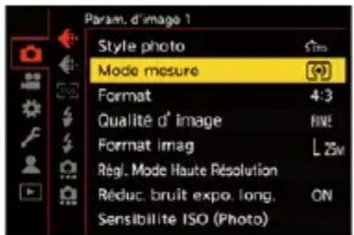 Param. d'image 1 Style photo Mode mesure Format 4:3 Qualité d' image FINE Format imag L ZM Régé. Mode Haute Résolution Réduc. bruit expo. long. ON Sensibilité ISO (Photo)