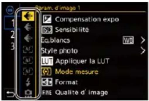 Param. d'image 1 Compensation expo Sensibilité Eq.blancs Style photo LUT Appliquer la LUT Mode mesure Format RME Qualité d'Image