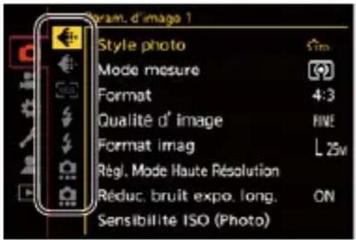 Dram. d'image 1 Style photo Sim Mode mesure Format 4:3 Qualité d' image HNE Format imag L 25m Rég. Mode Haute Résolution Réduc. bruit expo. long. ON Sensibilite ISO (Photo)