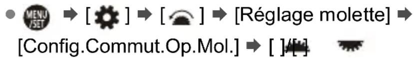 MENU SET → [ ] → [ ] → [Réglage molette] → [Config.Commut.Op.Mol.] → [ ]/[]
