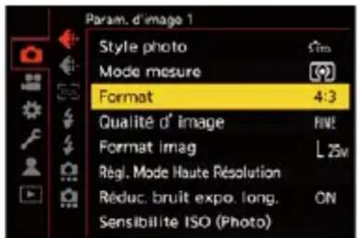Param. d'image 1 Style photo Mode mesure Format 4:3 Qualité d' image Format imag Régé. Mode Haute Résolution Réduc. bruit expo. long. Sensibilite ISO (Photo)