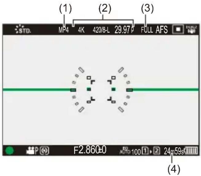 (1) MP4 4K 420/8-L 29.97 P FULL AFS (2) (3) F2.860-0 AUTO 100 24m59s (4)