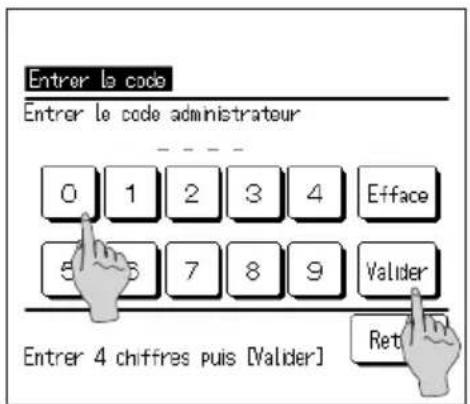 Entrer la code Entrer le code administrateur 0 1 2 3 4 Efface 5 6 7 8 9 Valider Entrer 4 chiffres puis [Valider] Ret