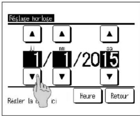 Réglage hor loge ▲ ▲ ▲ ji nm aa 1/1/2015 ▼ ▼ ↓ Règler la cici Heure Retour