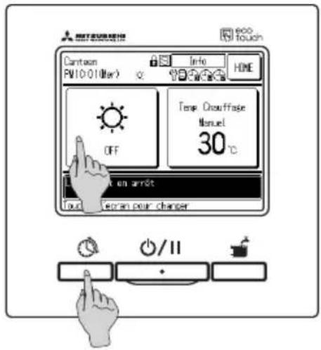 Cantoin RM10-01(Mar) Info HOME OFF Temp Chouffage Manuel 30°C en arrêt out Jean an pour changer /II