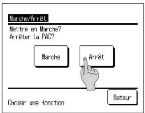 Marche/Arrêt Mettre en Marche? Arrêter la PAC? Marche Arrêt Choisir une fonction Retour