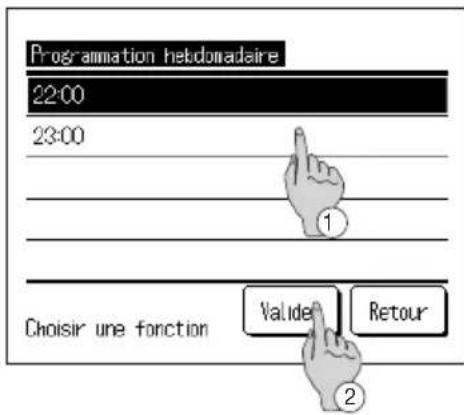 Programmation hédomadaire 22:00 23:00 1 Choisir une fonction Valide Retour 2
