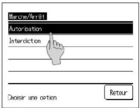 Marche/Arrêt Autorisation Interdiction Choisir une option Retour