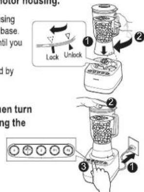 Motor housing. using base. until you d by when turn ing the ① Lock Unlock ② ③