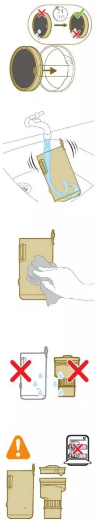 Diagram illustrating a lock mechanism with labeled steps and directional arrows, showing mechanical components and safety symbols.