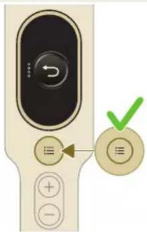 Diagram of a remote control device with labeled buttons and a green checkmark indicating action