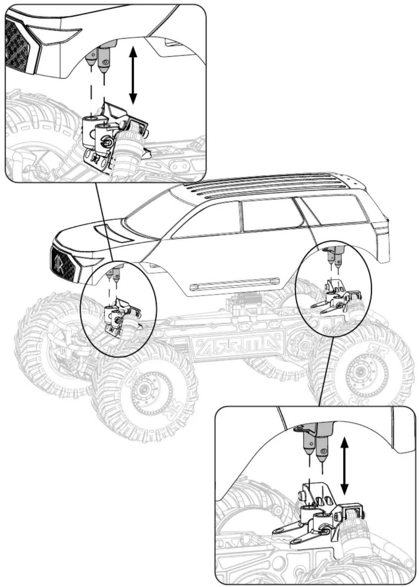 Technical diagram illustrating vehicle assembly and machining process with labeled components and directional arrows