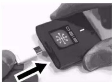 Close-up of hands holding a smartphone with a logo and arrow, indicating battery status change or repair.