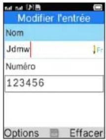 Modifier l'entrée Nom Jdmw Numéro 123456 Options Effacer