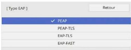 [ Type EAP ] PEAP PEAP-TLS EAP-TLS EAP-FAST Retour