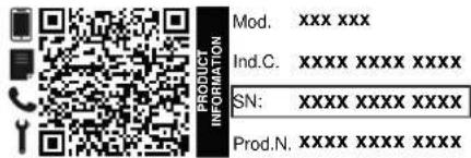 MOD. XXX XXX Ind.C. XXX XXX XXX XXX SN: XXX XXX XXX XXX Prod.N. XXX XXX XXX XXX