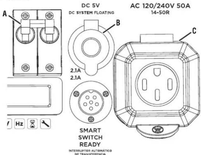 DC 5V DC SYSTEM FLOATING AC 120/240V 50A 14-50R 2.1A 2.1A SMART SWITCH READY INTERRUPTOR AUTOMÁTICO DE TRANSFERENCIA