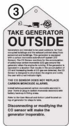 3 TAKE GENERATOR OUTSIDE Generators are intended to be used outdoors, for fresh occupied buildings and the exhaust outdoors from plants. This generator is obtained with a carbon monoxide auto-burden system (CO Sensor). The CO Sensor continues for the accumulation of particles using monoxide CO gas around the generator when the engine is running. If the generator is organized in a position that results in the accumulation of CO and increasing levels of CO gas are detected, the CO Sensor is designed to what does the engine and notify the car with a net mask light. The CO Sensor DOES NOT REPLACE CARBON MONOXIDE ALARMS. Initial battery-generated carbon monoxide alarm(s) in your home or plug in carbon monoxide electrons with battery backup in fixing glass. Refer to the User Manual and Author Label located on top of generator for each side. Disconnecting or modifying the CO sensor will make the generator inoperable.