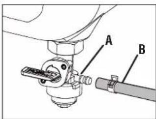 Technical diagram showing mechanical assembly with labeled parts A and B