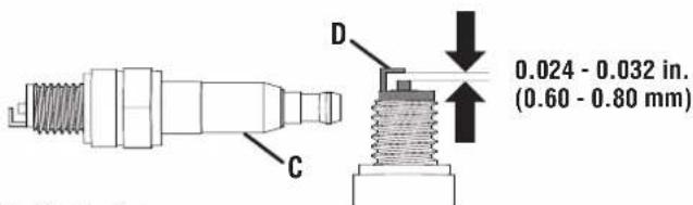 D 0.024 - 0.032 in. (0.60 - 0.80 mm) C