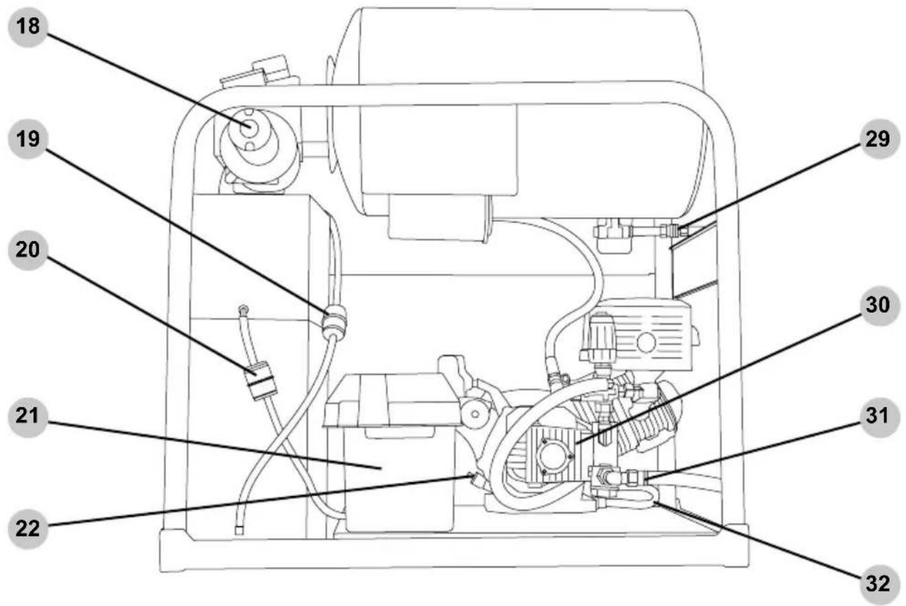 Technical diagram of a mechanical device with numbered parts labeled 18 to 32