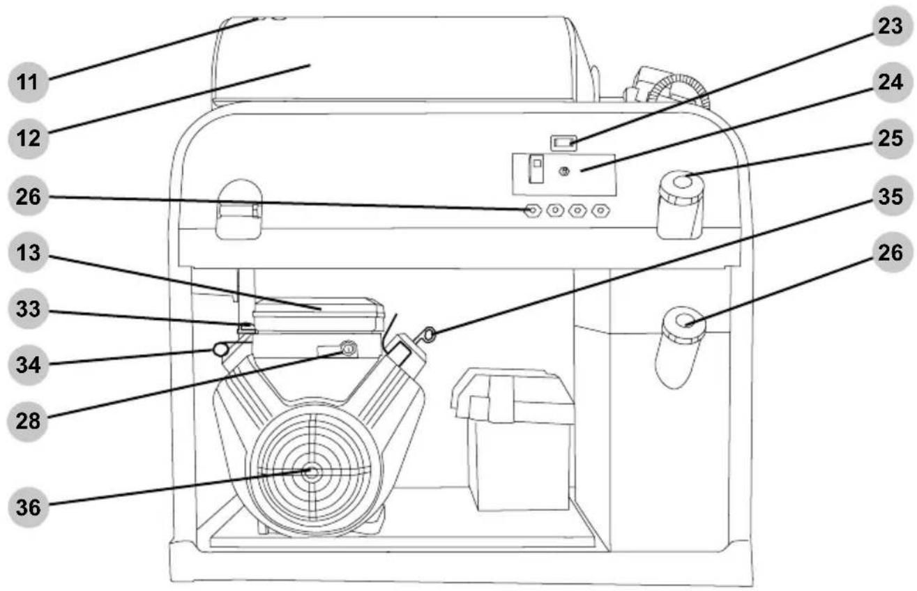 Technical diagram of a mechanical device with numbered parts labeled for identification.