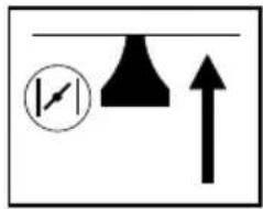Diagram showing a checkmark and an upward arrow with a circular symbol, likely indicating inspection or measurement.