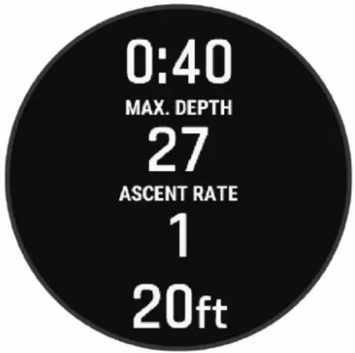 0:40 MAX. DEPTH 27 ASCENT RATE 1 20ft