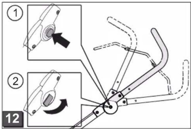 Technical diagram showing mechanical assembly steps with numbered annotations and directional arrows indicating motion or movement.