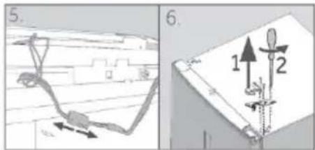 Technical diagram showing two mechanical assembly steps with labeled components and directional arrows