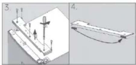 Technical diagram showing a mechanical assembly with labeled parts and a schematic view of a lever mechanism.
