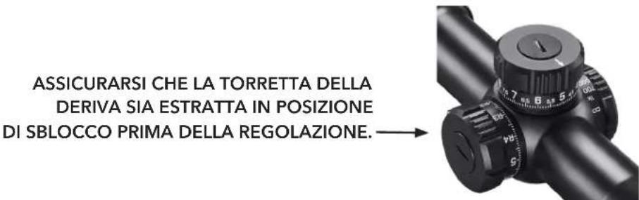 ASSICURARSI CHE LA TORRETTA DELLA DERIVA SIA ESTRATTA IN POSIZIONE DI SBLOCCO PRIMA DELLA REGOLAZIONE.