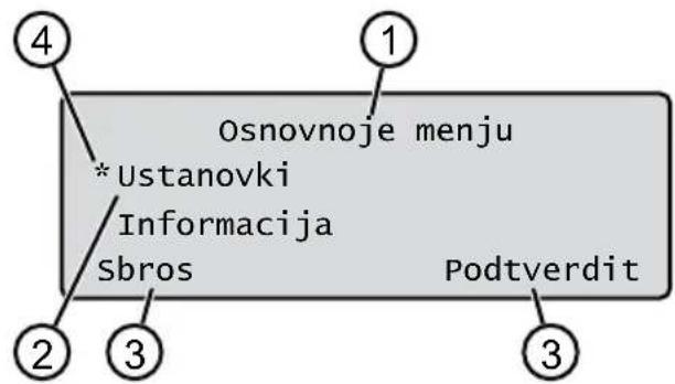 Osnovnoje menju *Ustanovki Informacija Sbros Podtverdit