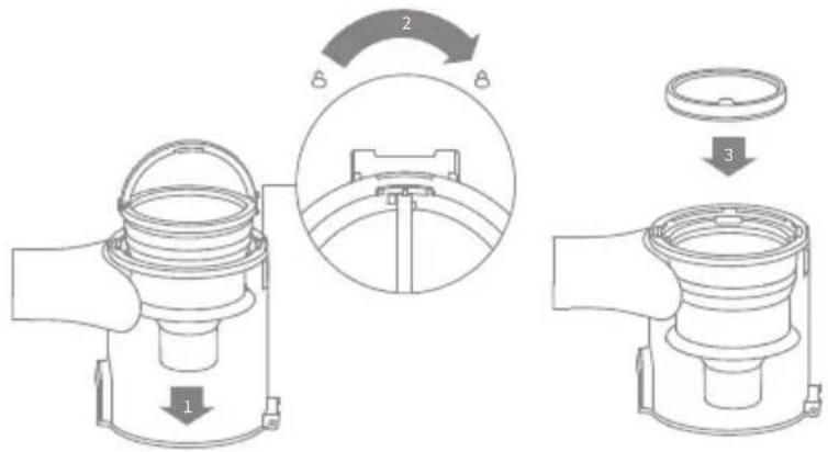 DREAME R10 - Instalación del compartimento para el polvo, el prefiltro y el separador ciclónico. - 1