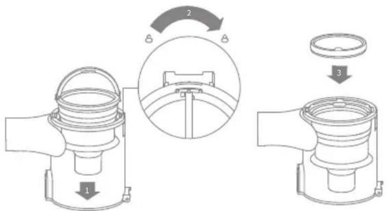 DREAME R10 - Installation du compartiment à poussière, du préfiltre et de l'ensemble cyclone - 1
