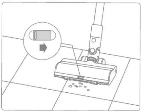 Diagram showing a vacuum cleaner cleaning a tiled floor with an icon indicating the process and direction of movement.