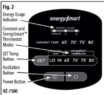 HONEYWELL EnergySmart HZ-7300 - Model HZ-7300 Series – Deluxe EnergySmart® Cool Touch Heater Operation - 1