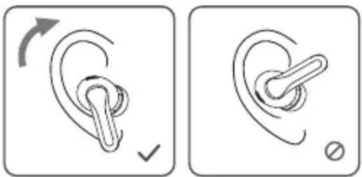 Diagram showing ear ear insertion technique with directional arrows and checkmark indicator