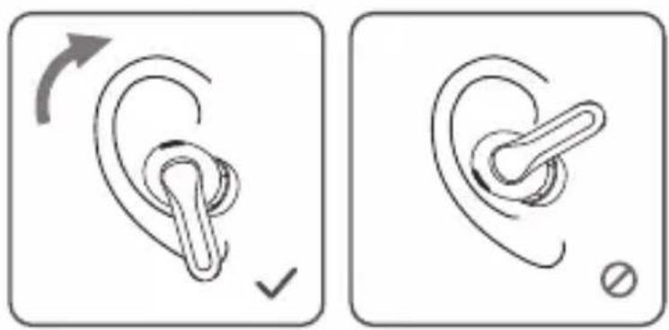 Diagram showing ear ear insertion technique with directional arrows and checkmark indicator