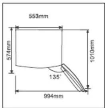 553mm 574mm 1010mm 135° 994mm