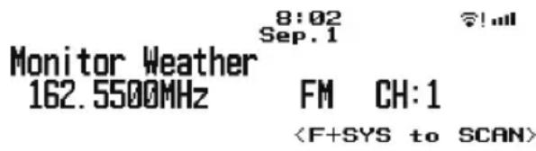 Monitor Weather 162.5500MHz 8:02 Sep. 1 FM CH:1
