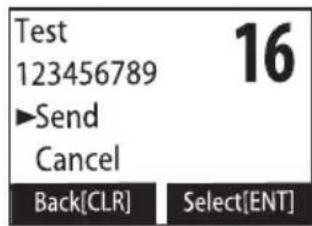 Test 123456789 ►Send Cancel Back[CLR] Select[ENT]