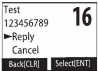 Test 123456789 ►Reply Cancel Back[CLR] Select[ENT]
